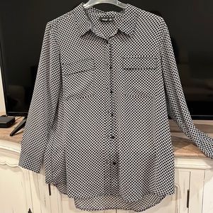 a.n.a sheer long-sleeve button down geometric pattern blouse